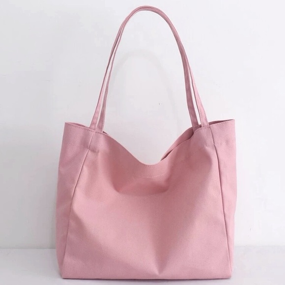 New Cotton Candy Pink Minimalist Large Capacity Canvas Double Handle Tote Bag - Picture 2 of 9